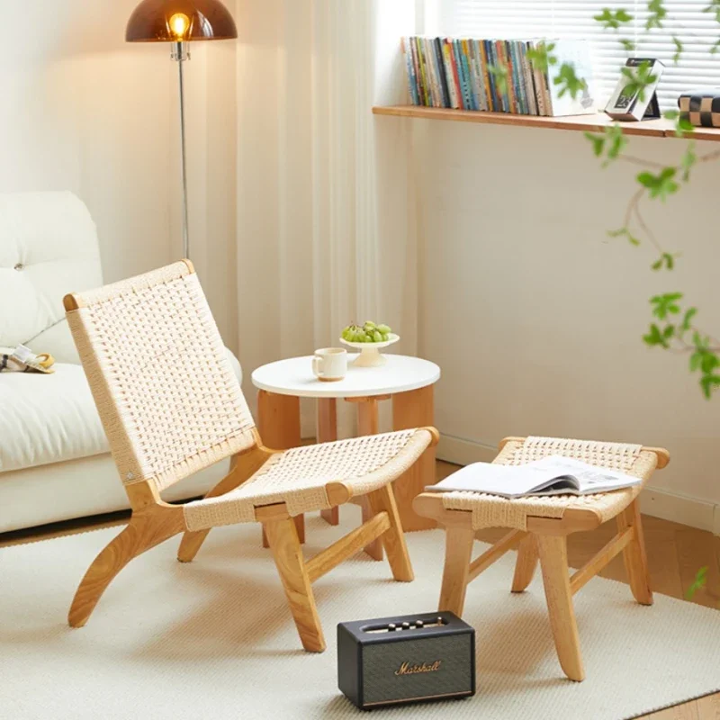 Chaise de Lecture Pliante en Rotin, Design en Bois, Mobilier Nordique Confortable au Sol, pour délégations