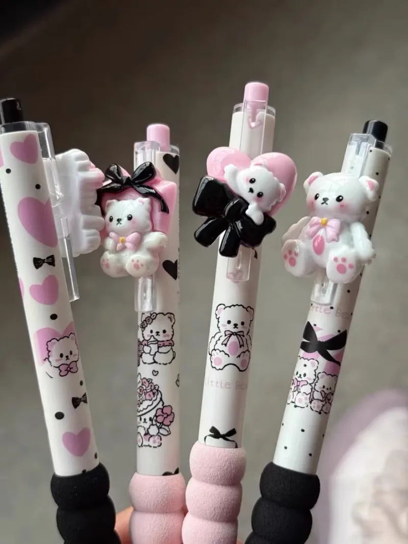4Pcs/lot New 0.5mm Gel Pen Bear Cartoon Press Erasable Pen Quick-drying Question Brush Pen School Office Writing Stationery