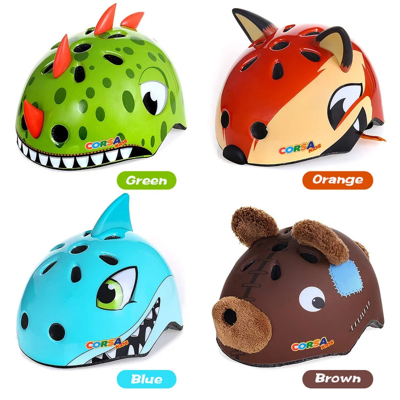 3-8 Years Children Bicycle Helmets Bike Cycling Riding Roller Long Skates Board Kids Animal Cartoon Dinosaur Shark Fox Cute Bear