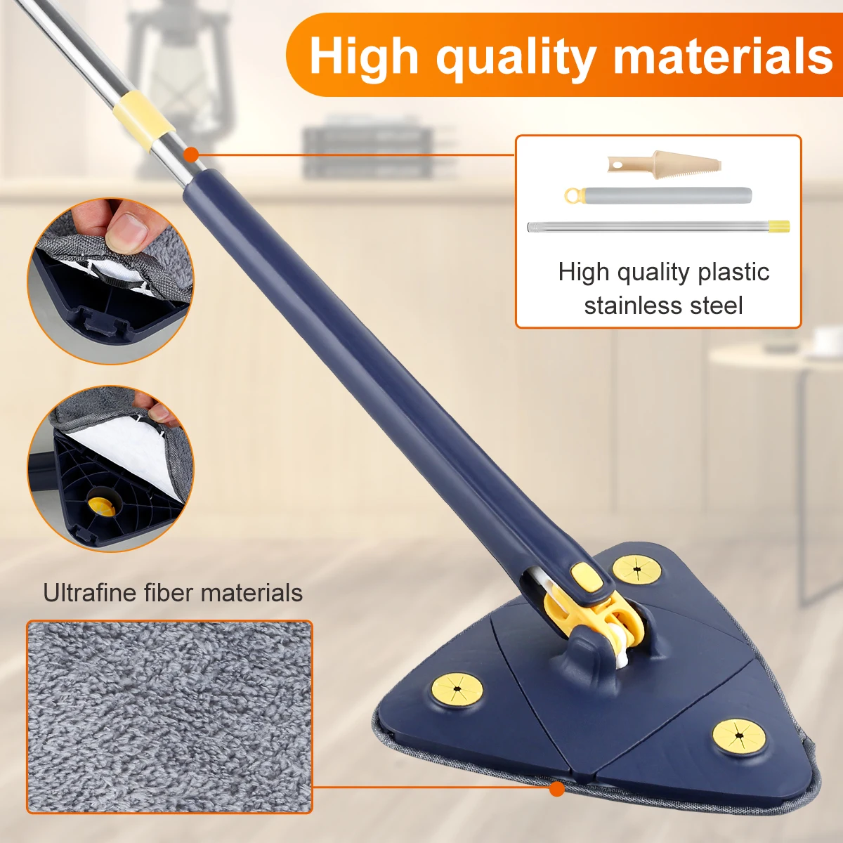 Extendable Triangle Mop 360° Rotatable Foldable Adjustable 130 Cm Self Water Squeezing Wall Floor Wet Dry Ceiling Cleaning Tools