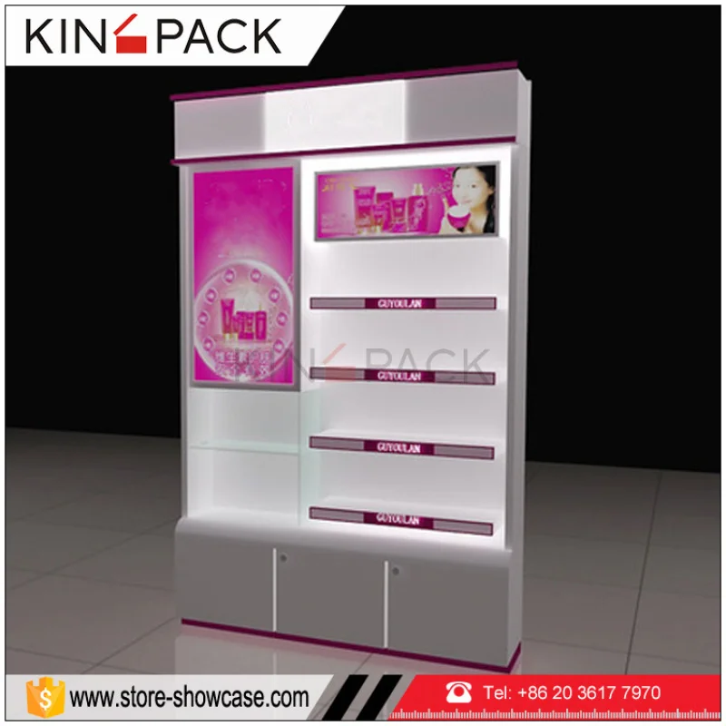 custom.High grade wood furniture shopping mall eyebrow cosmetics kiosk wall cabinets stand for sale