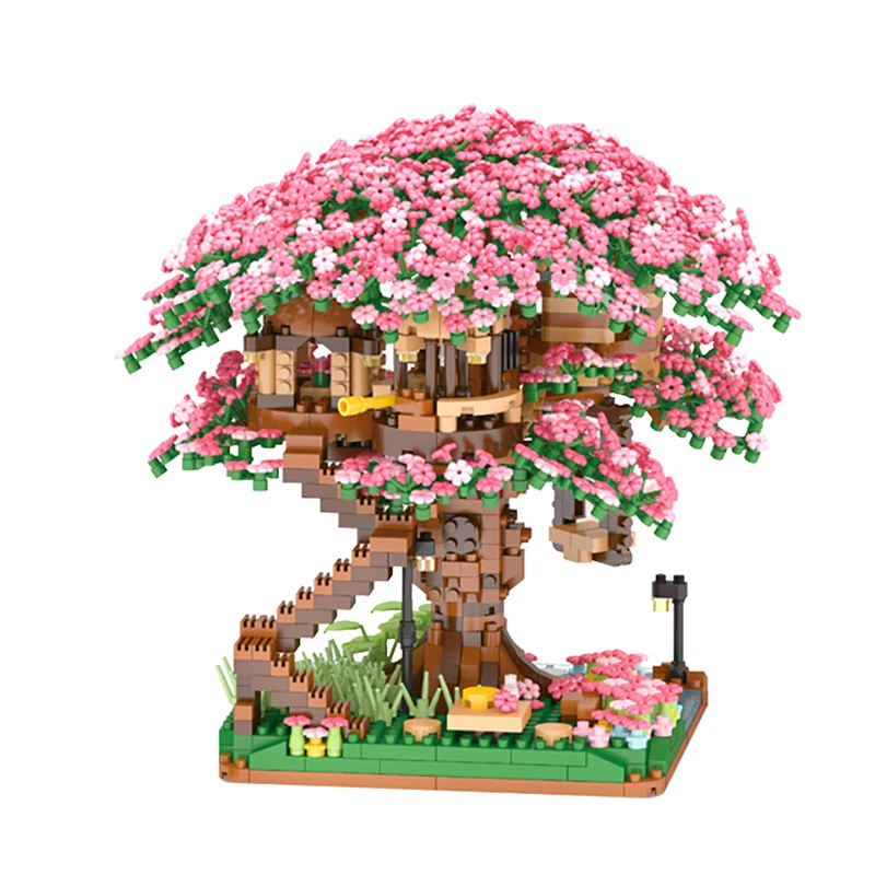 2138pcs DIY Cherry Blossom Micro Building Blocks Flowers Pink Trees House Assembly Bricks Sets Kids Adults Toys Christmas Gift