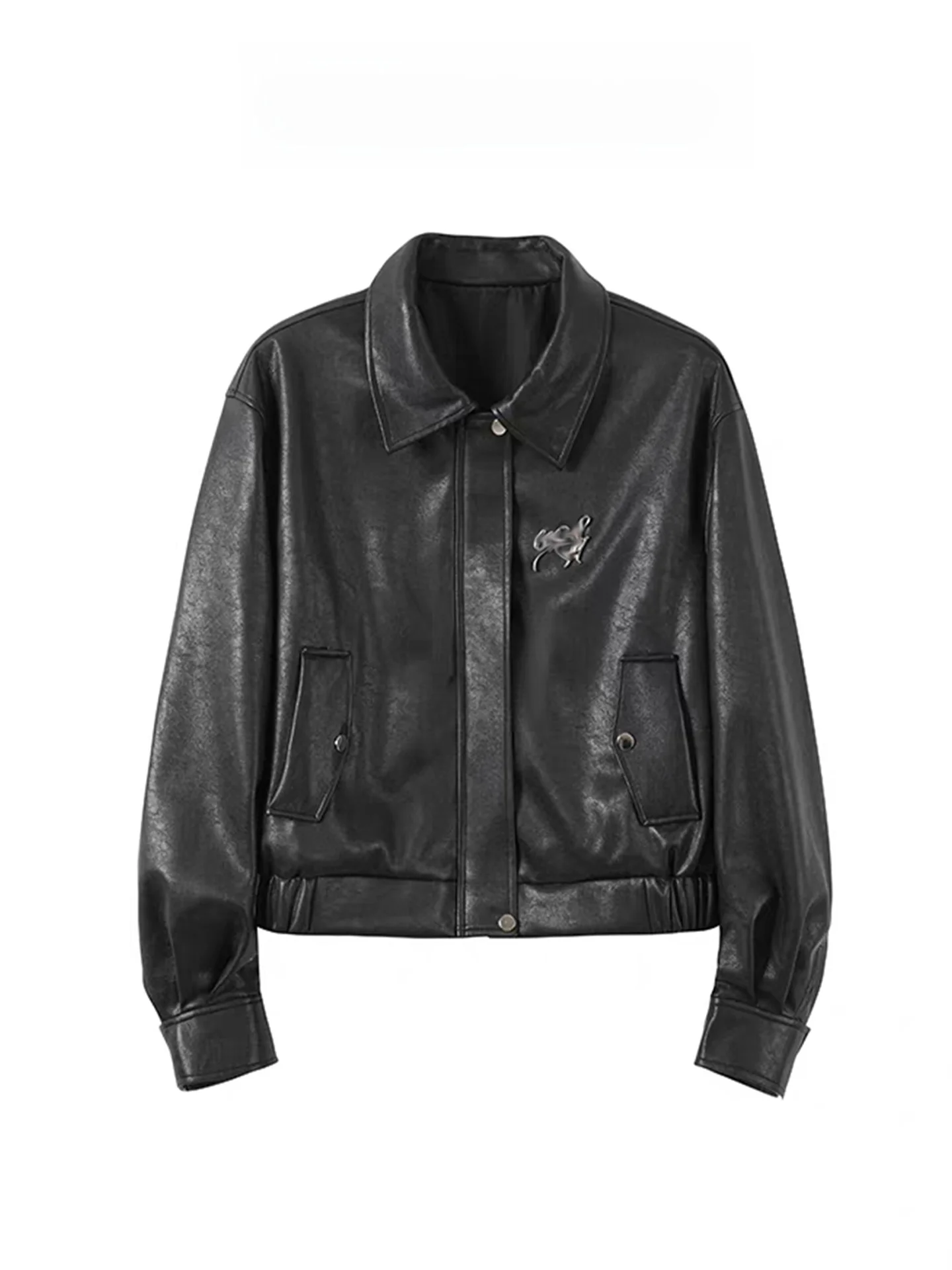 Kurtka skórzana damska ort Bla, jesień 2025, nowa, luksusowa, luźna, uniwersalna, motocyklowa, modna odzież wierzchnia.