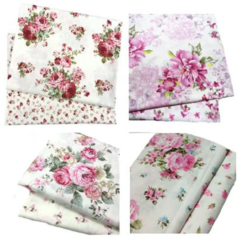 50x160cm Sweet Pink Rose Flowers & All over Small Double Flower Series Printed Cotton Fabric Floral Fabric Patchwork Baby Cloth