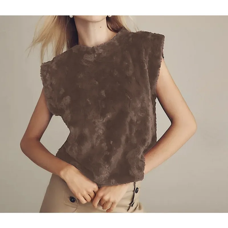 

2025 Fashion Women's Autumn and Winter New Solid Color Round Neck Button Wool Vest Sleeveless Top