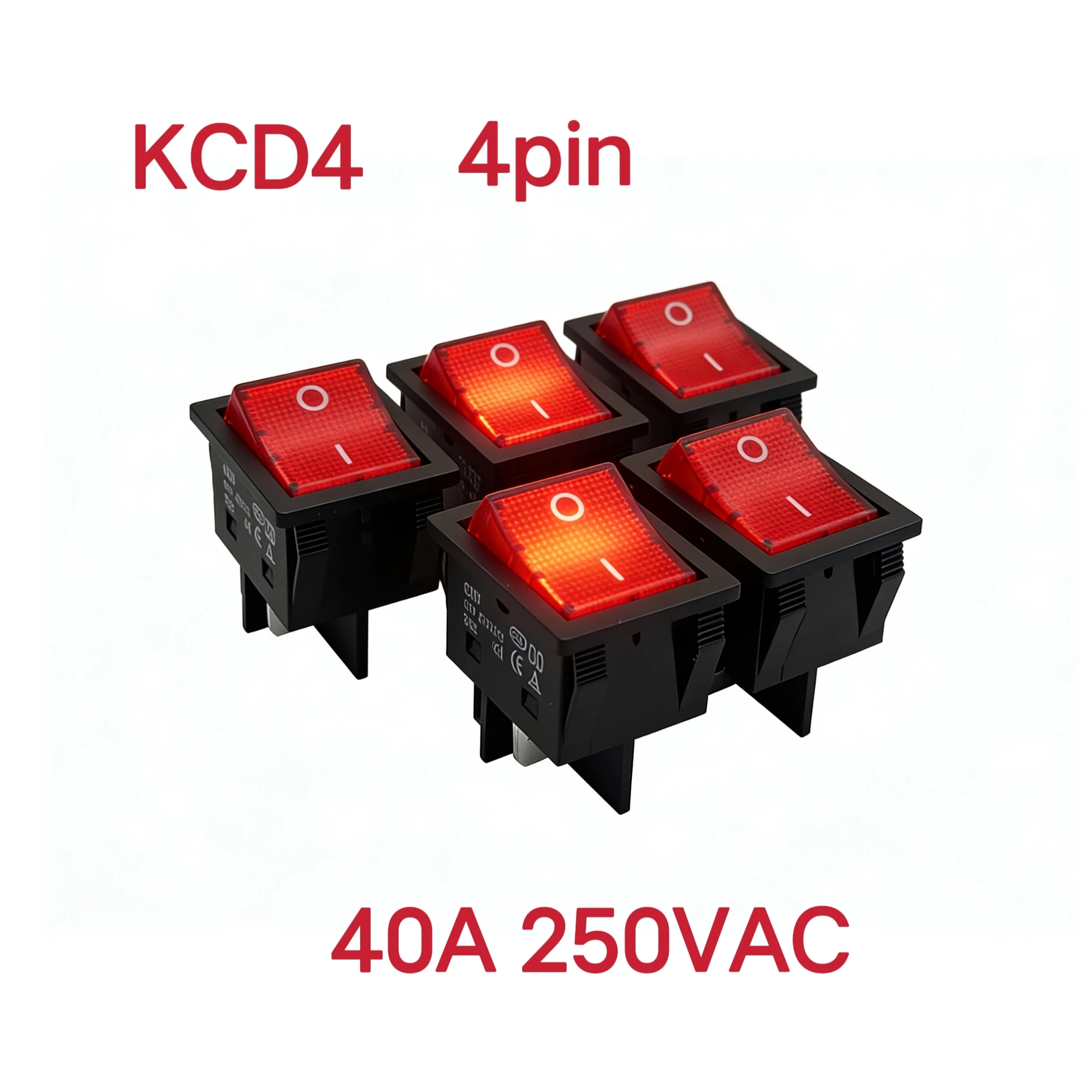 5pcs KCD4 4P Rocker Switch 4pin Welding Machine High Current Power Button With  Lights, High Power 40A Rocker Plate Boat Shape