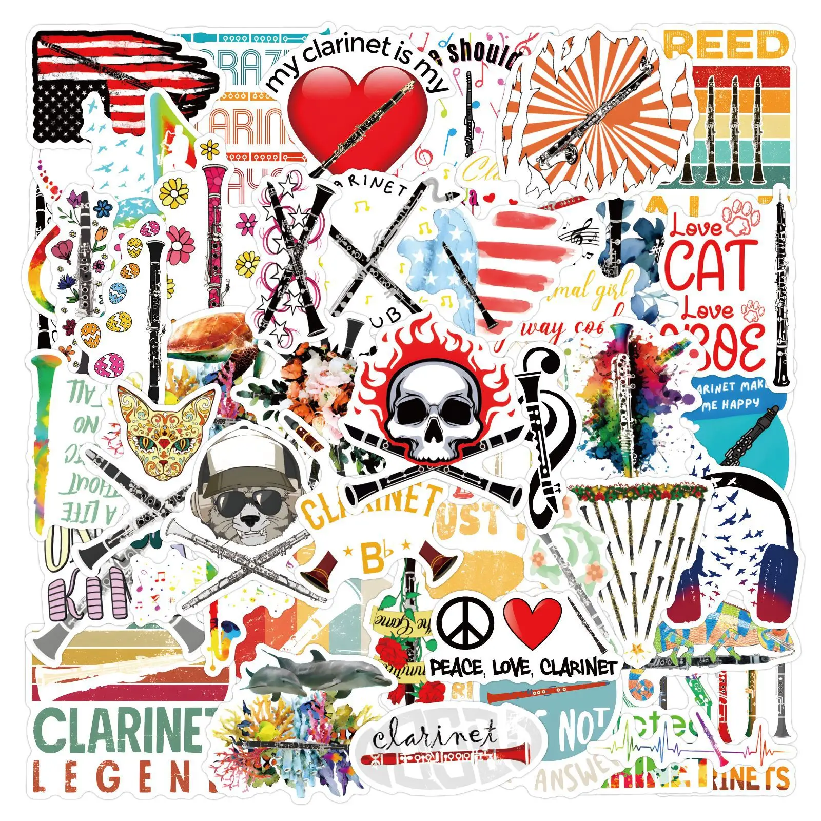 

50 шт. наклеек с изображением кларнетов, декоративные стикеры для телефонов, материалов для ведения учета, чашек, блокнотов, детских игрушек, DIY-наклейки