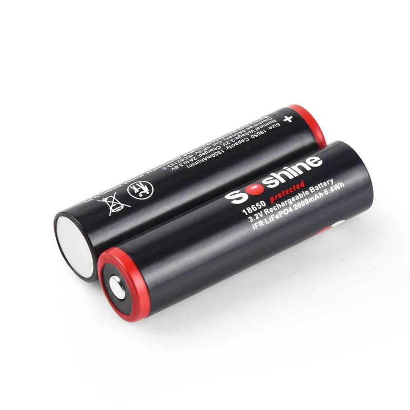 Soshine 2PCS/LOT 18650 3.2V 2000mAh LiFePO4 Rechargeable Battery With Protected