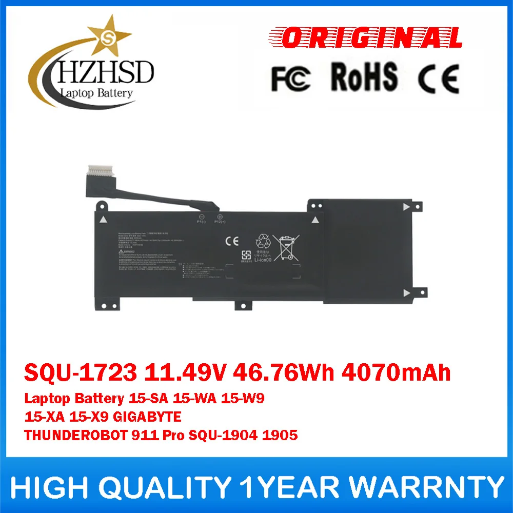SQU-1723 11.49V 46.76Wh Genuine Original Laptop Battery For GIGABYTE AORUS 15-SA/WA/W9/XA/X9 THUNDEROBOT 911 Pro SQU-1904 1905