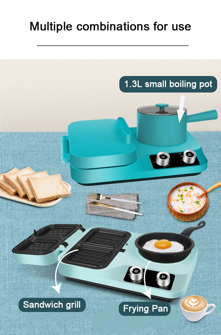 Household Electric Breakfast Machine Panini Sandwich Maker Frying Pan Food Steamer Pasta Bread Baking Noodle Cooker Eggs Boiler