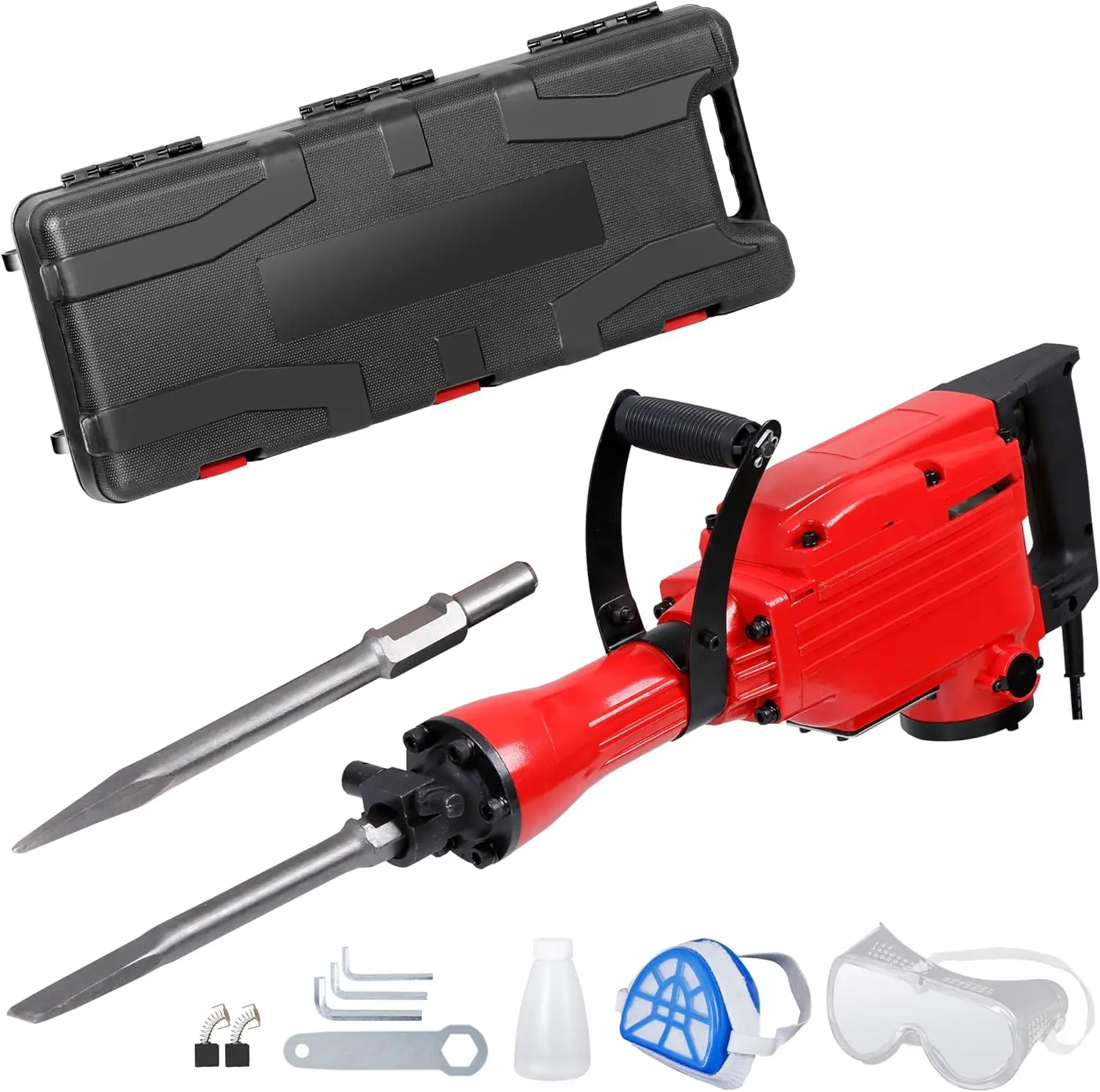 Electric Hammer Demolition Jack Hammer Drill Concrete Breaker Power Tool Kit Punch & Chisel Bits w/Case and Gloves 2200W Heavy D