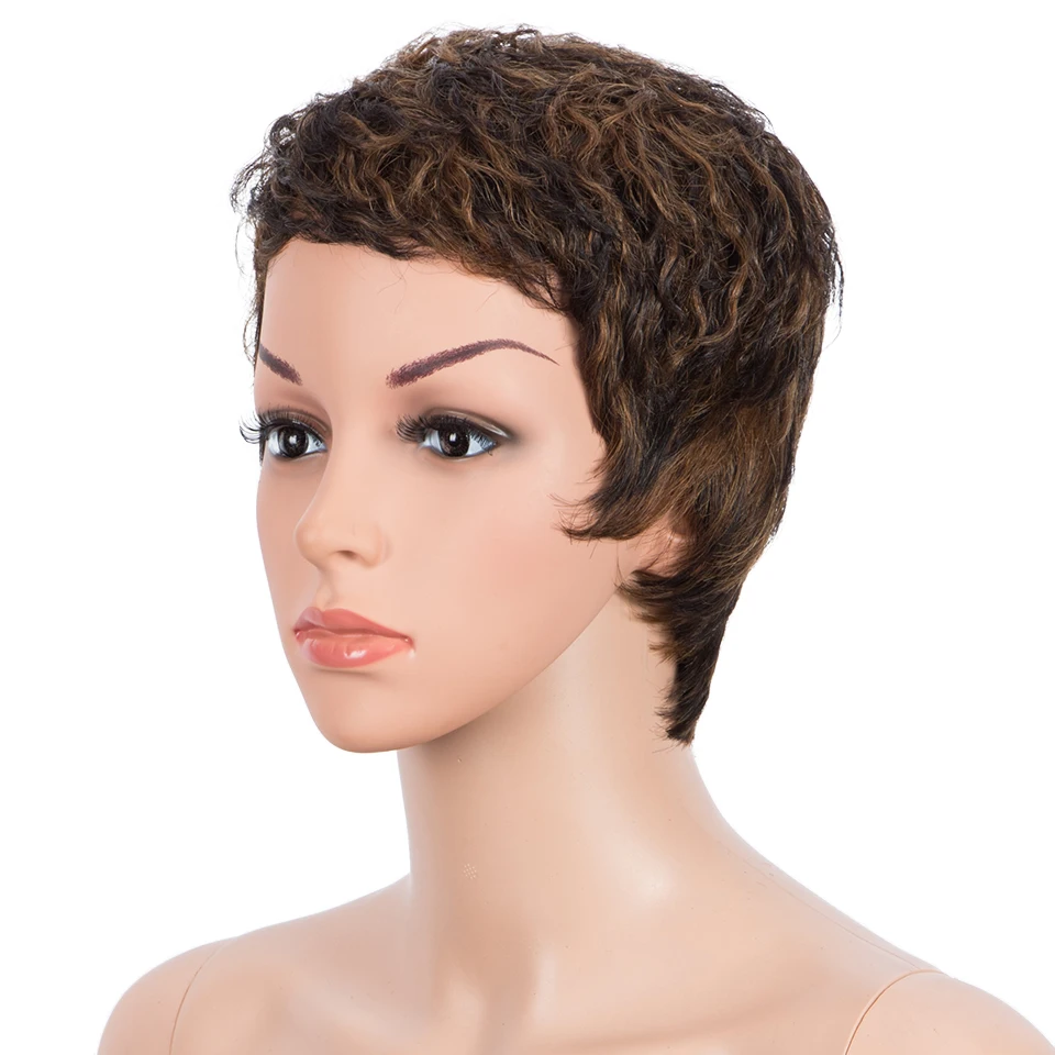 Sleek Human Hair Wigs Short Pixie Cut Wig For Women Highlight Remy Brazilian Hair Wigs 613 Blonde Woman Mom Wig Natural Wigs