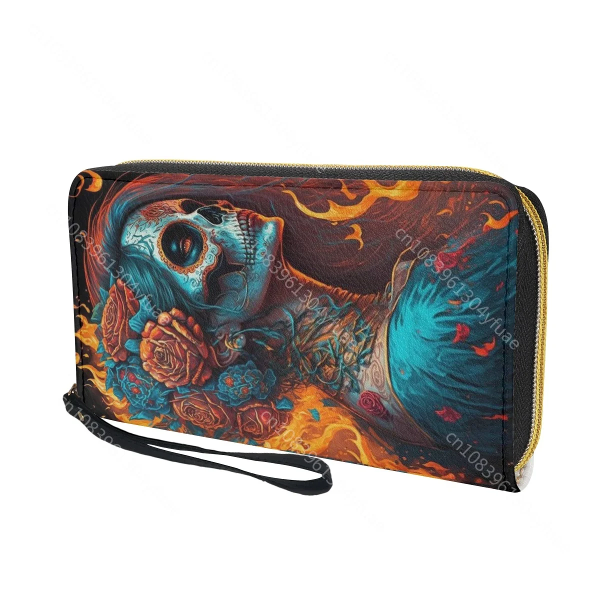 Goth Girl Sugar Skull Design portafoglio con cerniera donna tracolla lunga portamonete Casual portamonete portamonete in pelle P