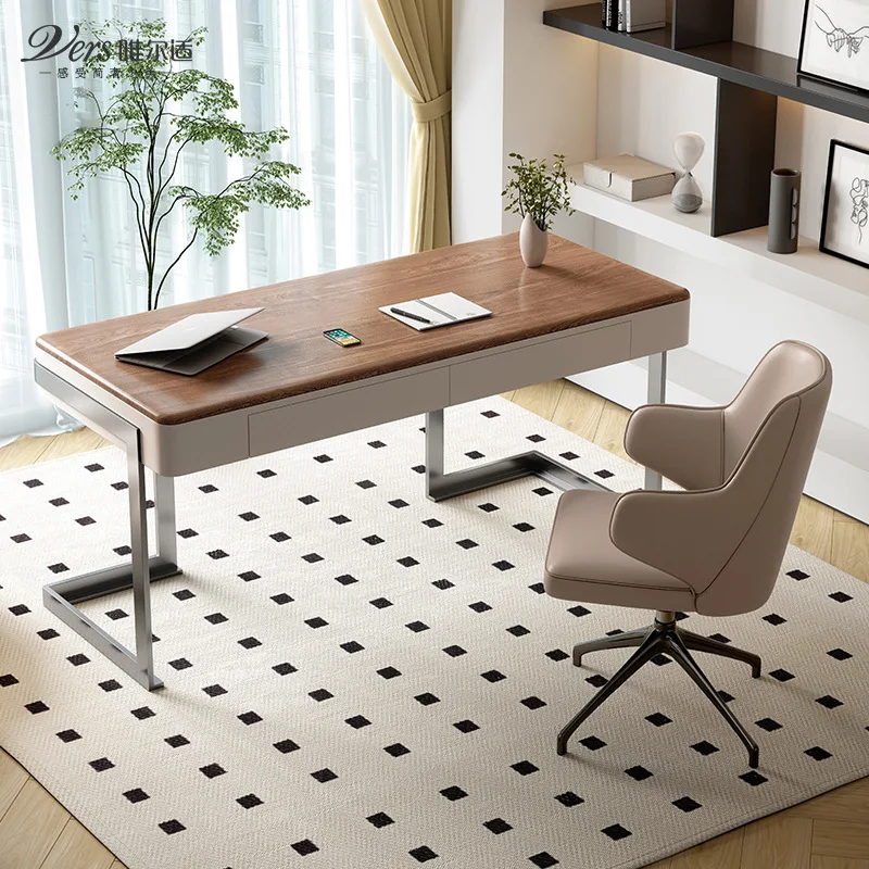 Retro-style Solid Wood Office Desks Designer Creative Study Italian Minimalist Office Desk Walnut-colored Furniture Bureau JT40O