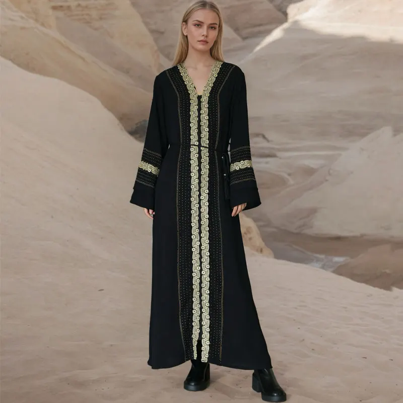 

New Style Dubai Women Elegant Dress Embroidery Chiffon Open Abaya with Zipper Islamic Lady Long Dress Abaya Women Muslim Dress