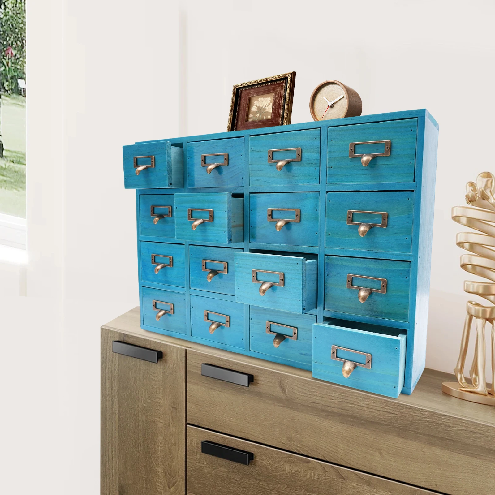 

Rustic Desk Apothecary Cabinet with Smooth Surface and Large Capacity Storage Drawers