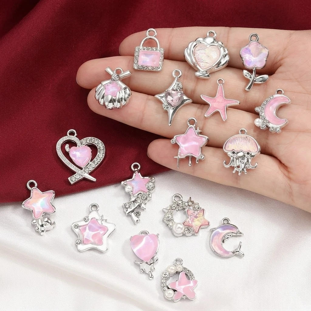 Breloques en émail en forme de cœur violet rose, pendentifs de Style gothique Y2K pour la fabrication de colliers et de bijoux faits à la main, accessoires de bricolage, 10 pièces