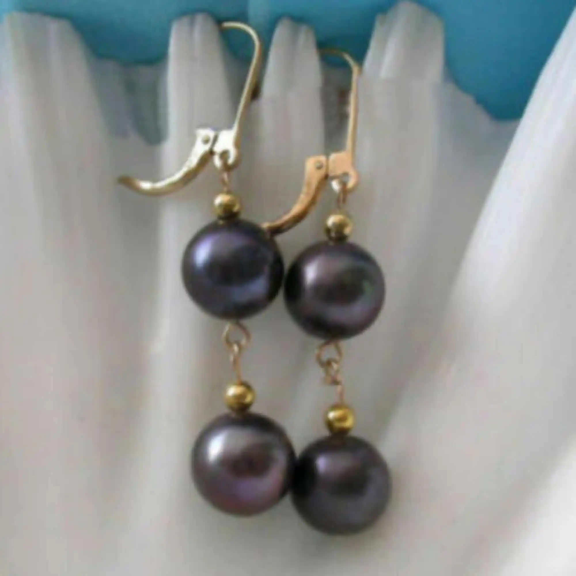 

8-9mm Natural baroque black pearl 14k yellow gold earrings Beaded Jewelry Eardrop Women Dangling Ear