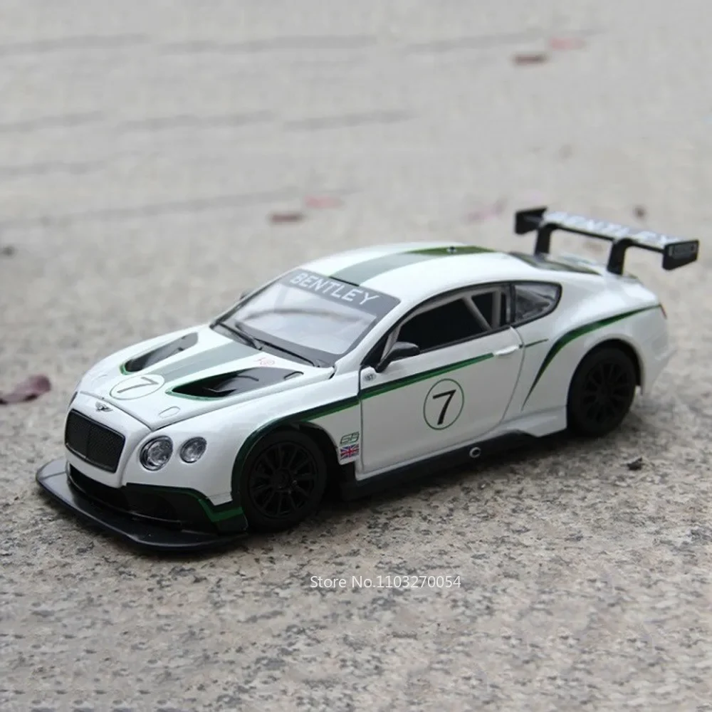 1:24 BENTLEY Continental GT3 Model Toys Car Diecast Metal Racing Sound Light Pull Back Door Open Rubber Tire Birthday Present