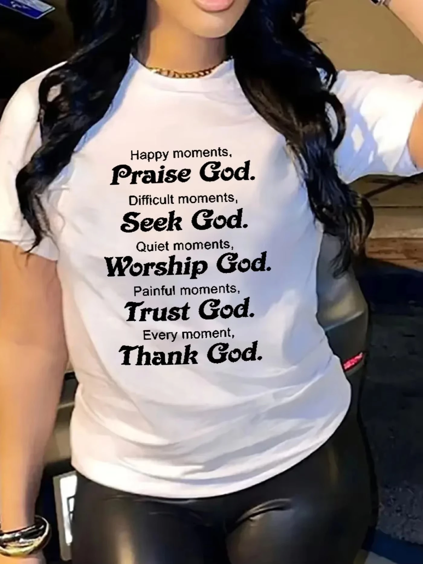 Women Inspirational Faith Text Graphic T‑Shirt, Vintage Letter Print Cotton Tee, Multiple Colors Available, Daily Casual Top