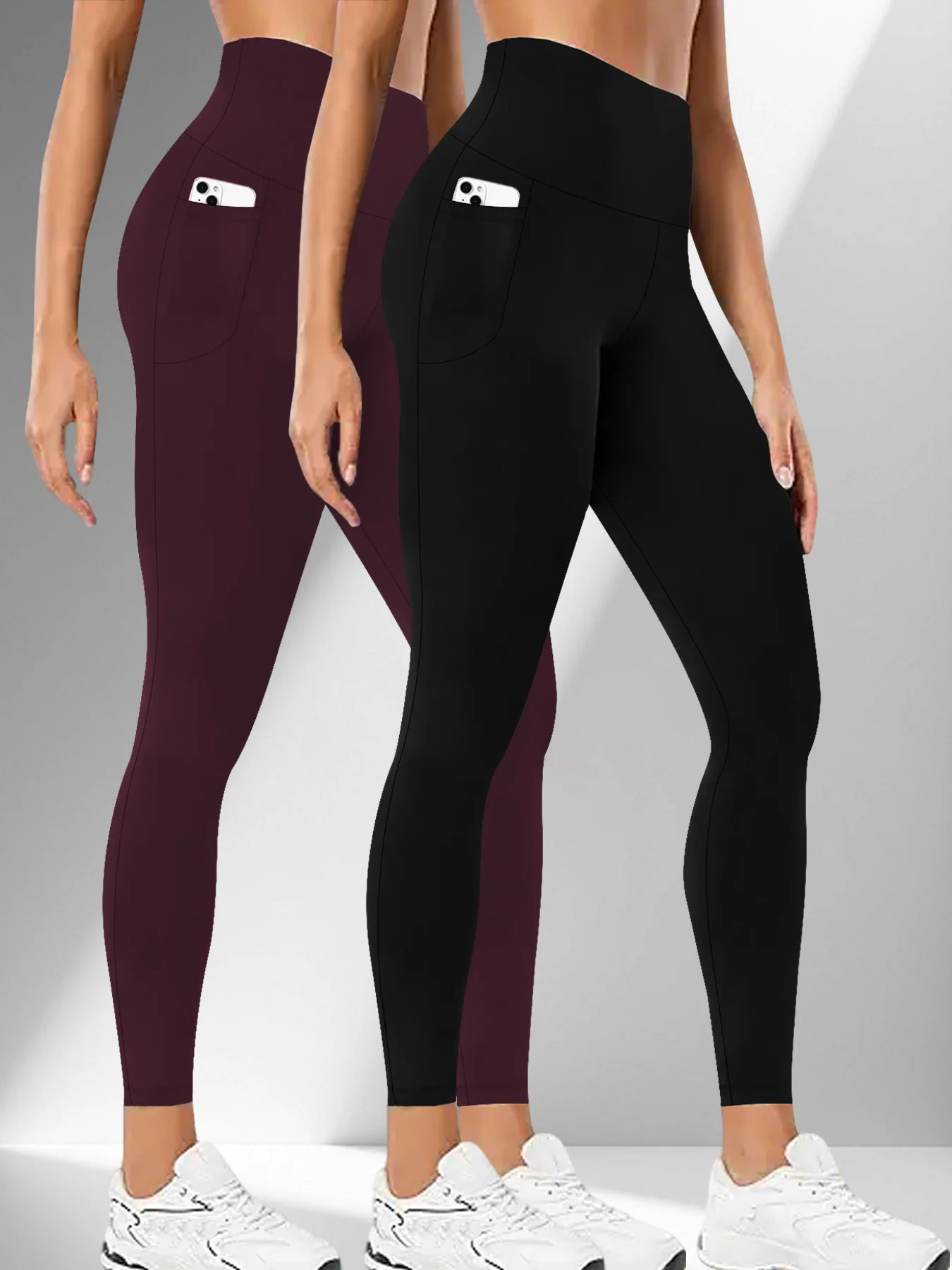 

2 Pack Super Soft Sports Leggings With Pockets For Women High Waisted Workout Yoga Running Tight Pants Push Up Gym Fitness