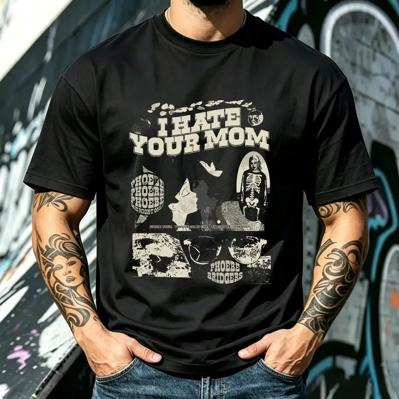 washed T Shirt I Hate Your Mom Phoebe Bridgers Xmas Short sleeve NH7163 long or sleeves vintage Washed Comfortable homme