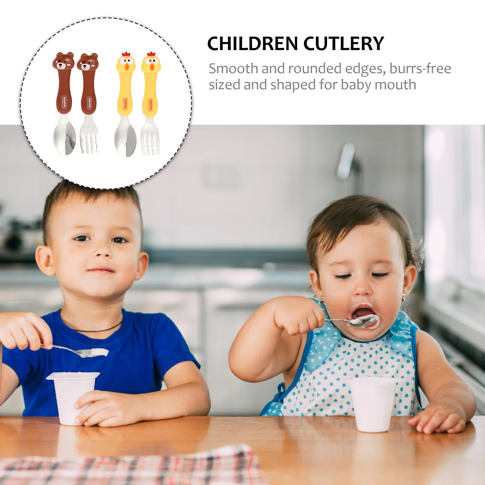 

2Sets Children Dinnerware Kit Durable Baby Fork Spoon Set Compact Lightweight Baby Feeding Utensils Practical Tableware