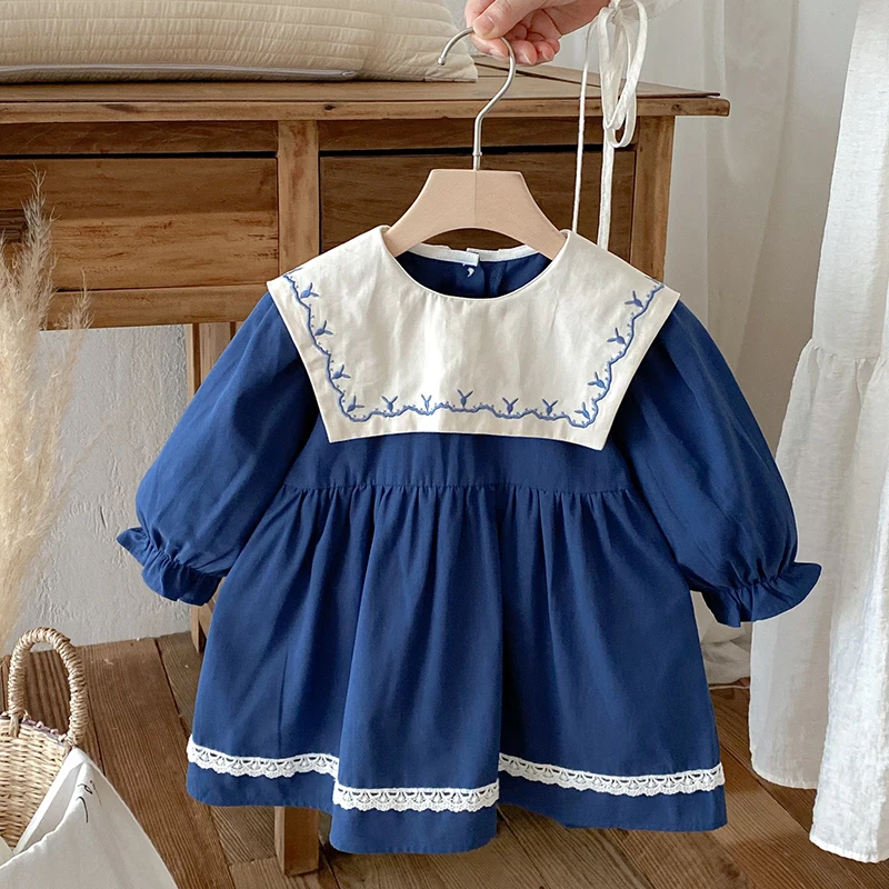 2025 New Autumn European American Style 2-6Yrs Girl Party Dress Long Sleeved Cotton Splicing Kids Princess Dresses