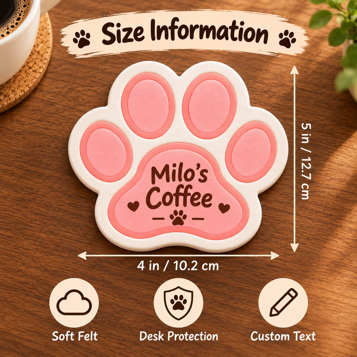 Custom Text Felt Coasters Personalized Non‑Slip Absorbent Cup Mats Heat Resistaent Table Protector for Home Office Desk Decor