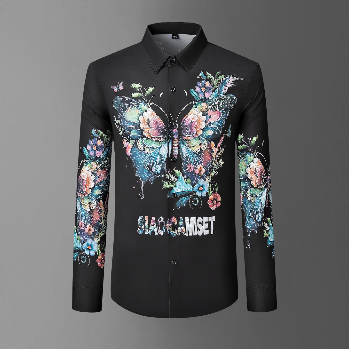 

Мужская рубашка в европейском стиле 2025 года, украшенная стразами, с длинным рукавом, облегающая, для банкета, роскошная социальная одежда