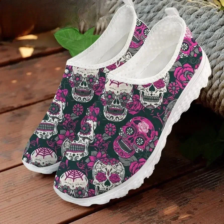 New Casual Flats Sneakers Gothic Style Colorful Sugar Skull Printing Women Outdoor Workout Footwear Comfort Shoes view 3