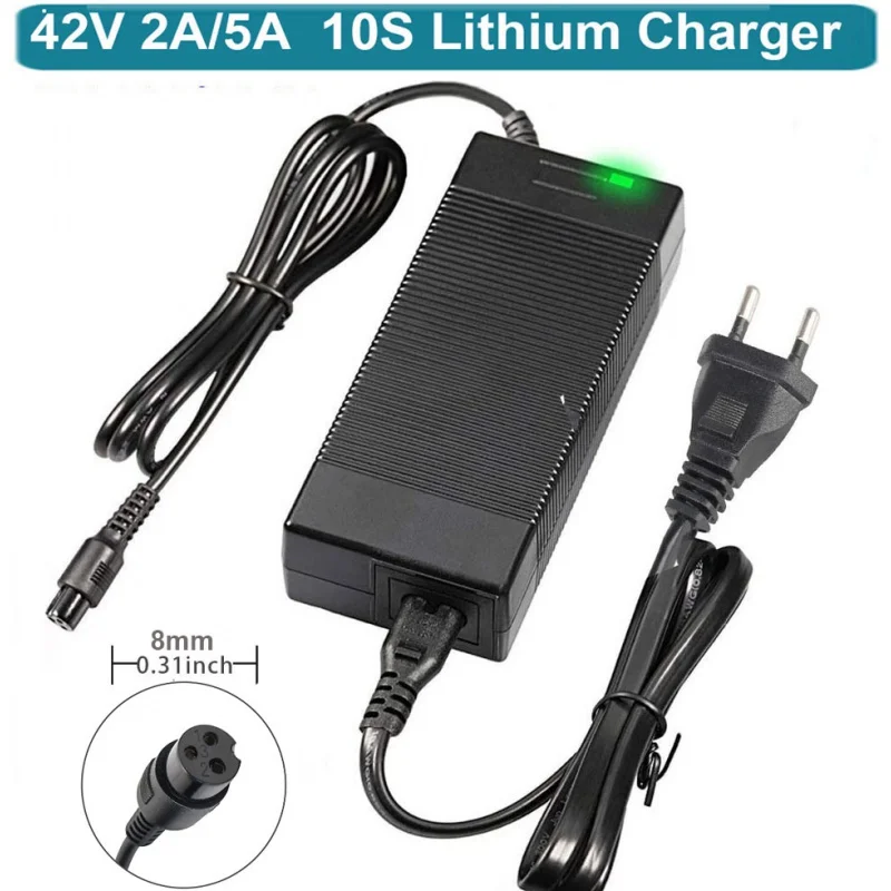 42V 2A 5A Power Adapter with 8mm Mini 3-Prong Connector,Universal Charger for 36V 10S Lithium Battery