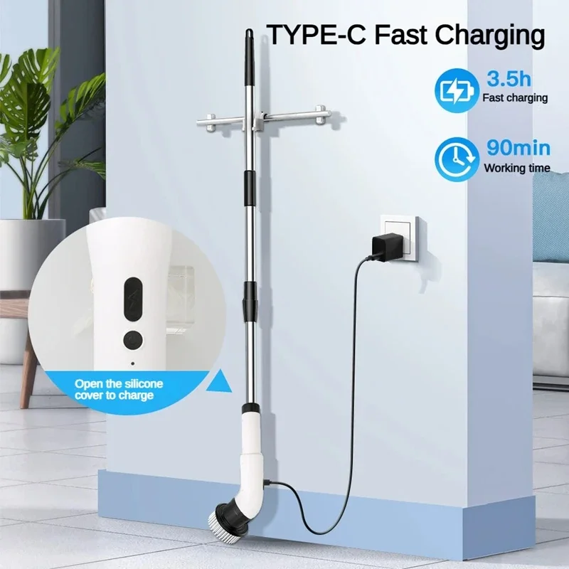 TINSOL 9-in-1 Electric Cleaning Brush Kitchen and Bathroom Tile Sweeping Brush Extended Telescopic Household Cleaning Brush