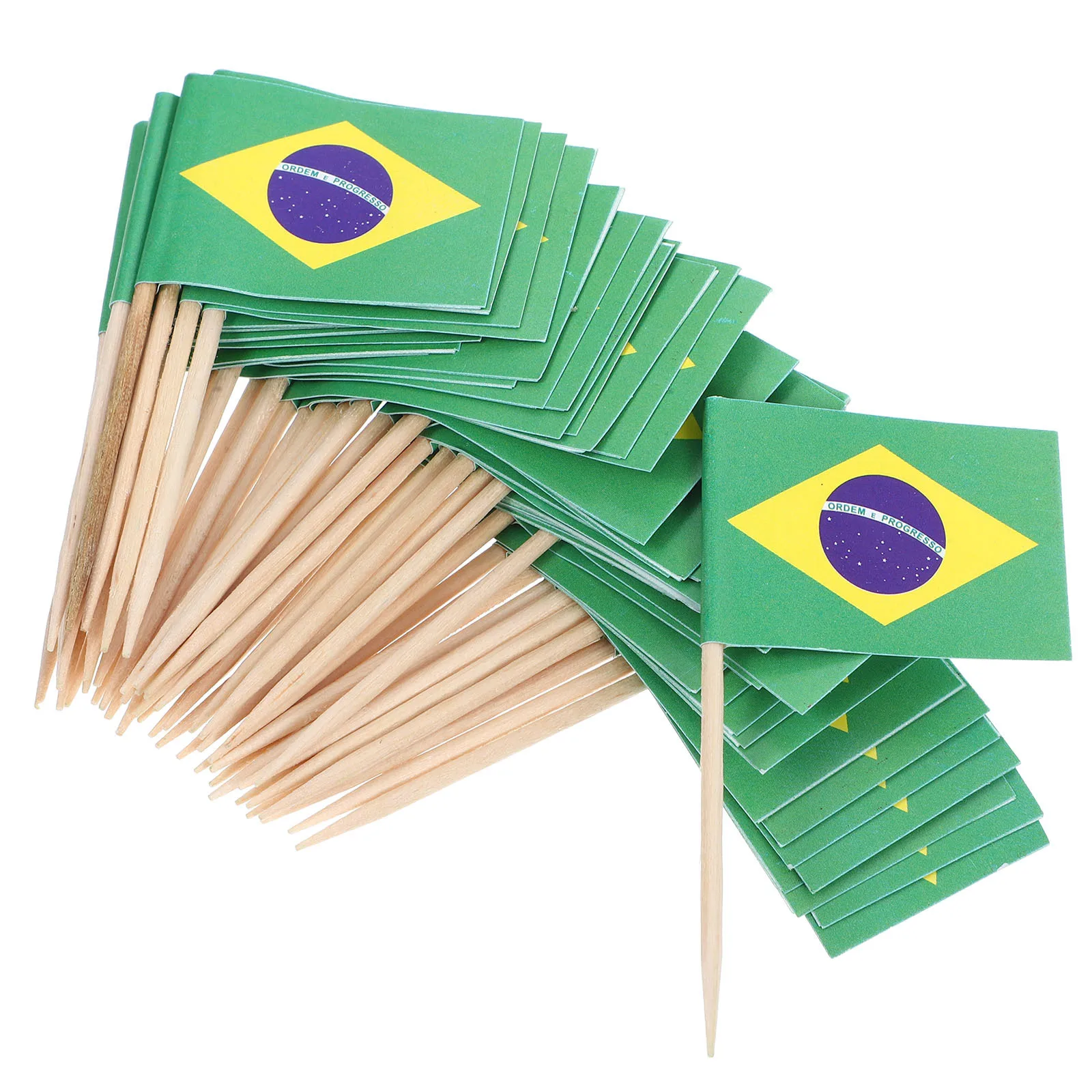 

100pcs Fruit Picks Brazil Flag World Country Cupcake Dessert Decorative Appetizer Party Food Sticks Tools For Ice Cream Cake
