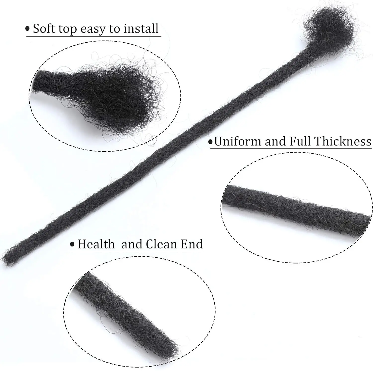 وصلة Loc 100% شعر بشري طبيعي أسود مصنوع يدويًا بالكامل يمكن صبغه وتبييضها للنساء والرجال والأطفال Dreadlock