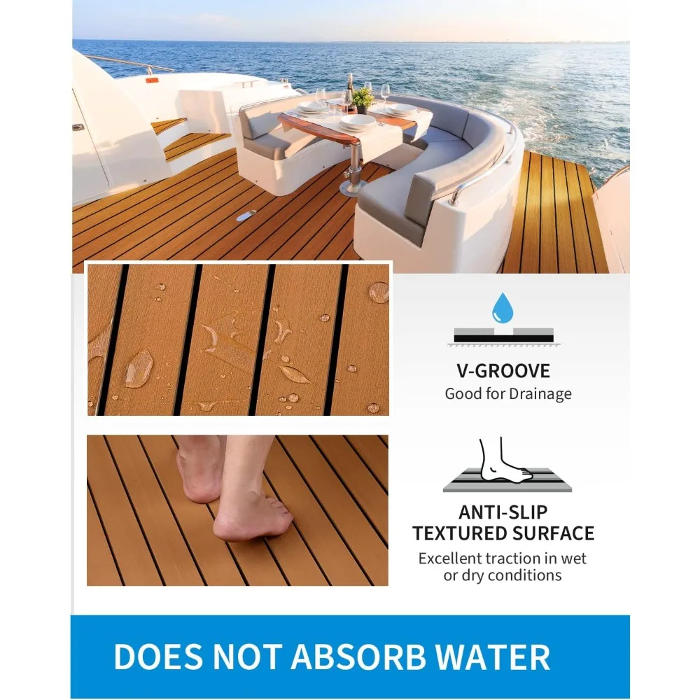 

EVA Foam Boat Flooring with 3M Adhesive Backing Marine Self-Adhesive Decking' Faux Teak Sheet for Jon Boats Swim