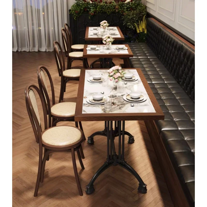 custom.Hot Selling High Quality Indoor Commercial Furniture Set French Style Cafe Wooden Restaurant Table and Chair