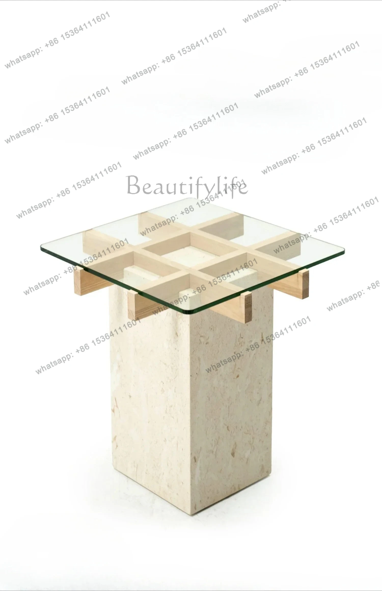 

LJYFBordo in marmo minimalista nordico, divano in legno, tavolino, tavolo portaoggetti, angolo in vetro temperato