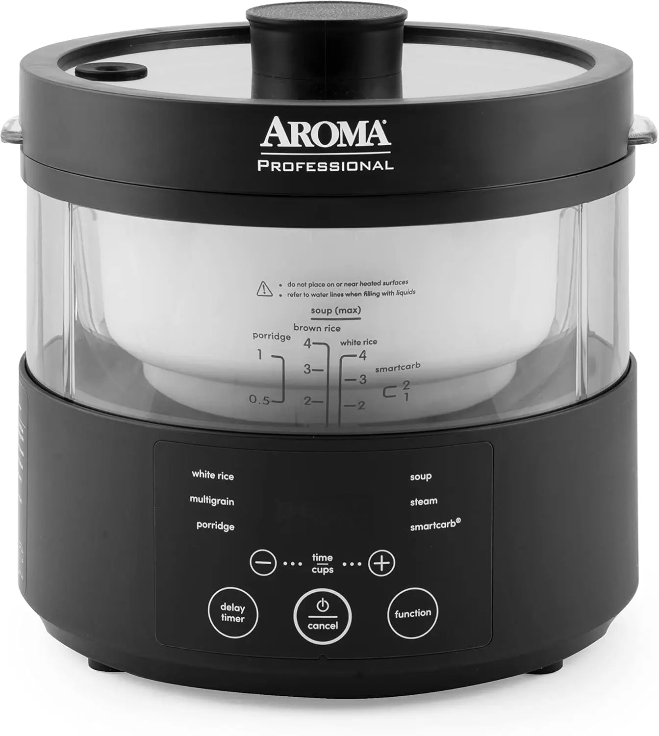 Housewares Professional 8-Cup (Cooked) SmartCarb Multicooker and Flavor-Lock Food Steamer for Low-Carb Rice and Grains, Glass