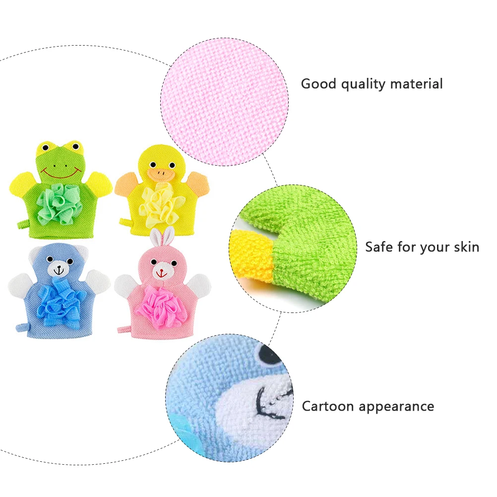 

ARTSEWPLY 4Pcs Cartoon Bath Gloves Exfoliating Kids Shower Mitts Animal Loofah Sponges for Boys Girls Washing