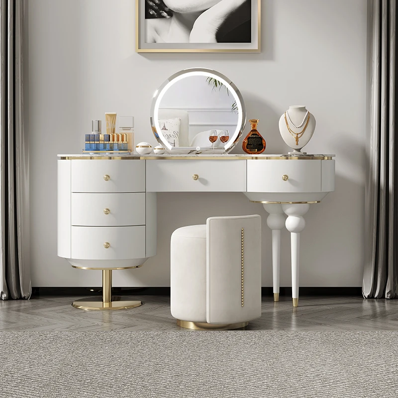 Decor Mirror With Lights Vanity Table Stool Nordic Organizer Dressing Table Modern Luxury Mesa De Maquillaje Room Furniture