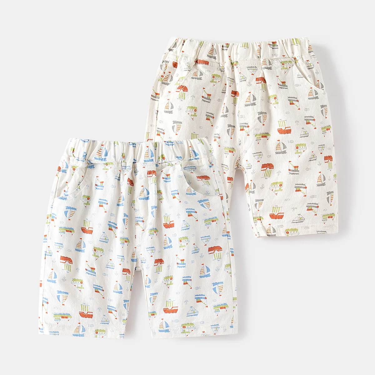 Cute Sailboats Boys Summer Shorts Cotton Toddler Kids Knee Length Boats Children's Clothes