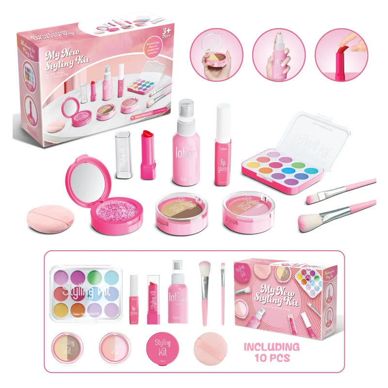 Kinder-Make-up-Spielset für Mädchen im Alter von 3–6 Jahren, Spielzeugset zur kosmetischen Simulation für Kinder, modisches Styling-Beauty-Set für Mädchen