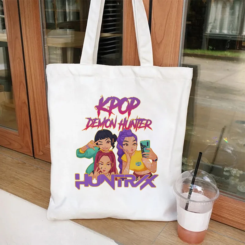 

Милая холщовая сумка KPop «Охотники на демонов», повседневные большие ручные сумки для женщин, женская сумка для покупок с принтом, большая вместительная сумка, подарок