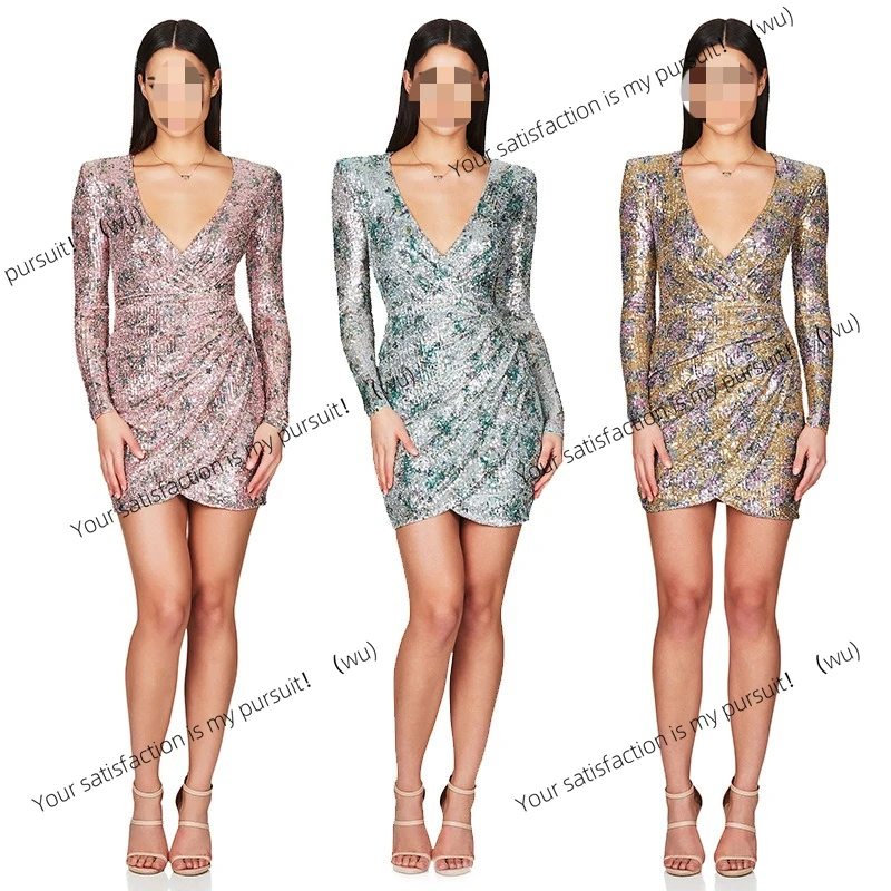 

INS стильное европейское и американское женское платье с глубоким V-образным вырезом и пайетками с принтом