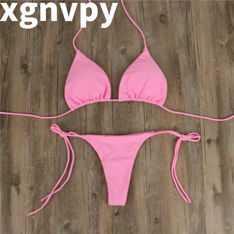 Xgnvpy Swimsuit Women Sexy Bikini Set Push-up Padded Bra Thong Two Pieces Swimwear Beachwear Bathing Suit Femme