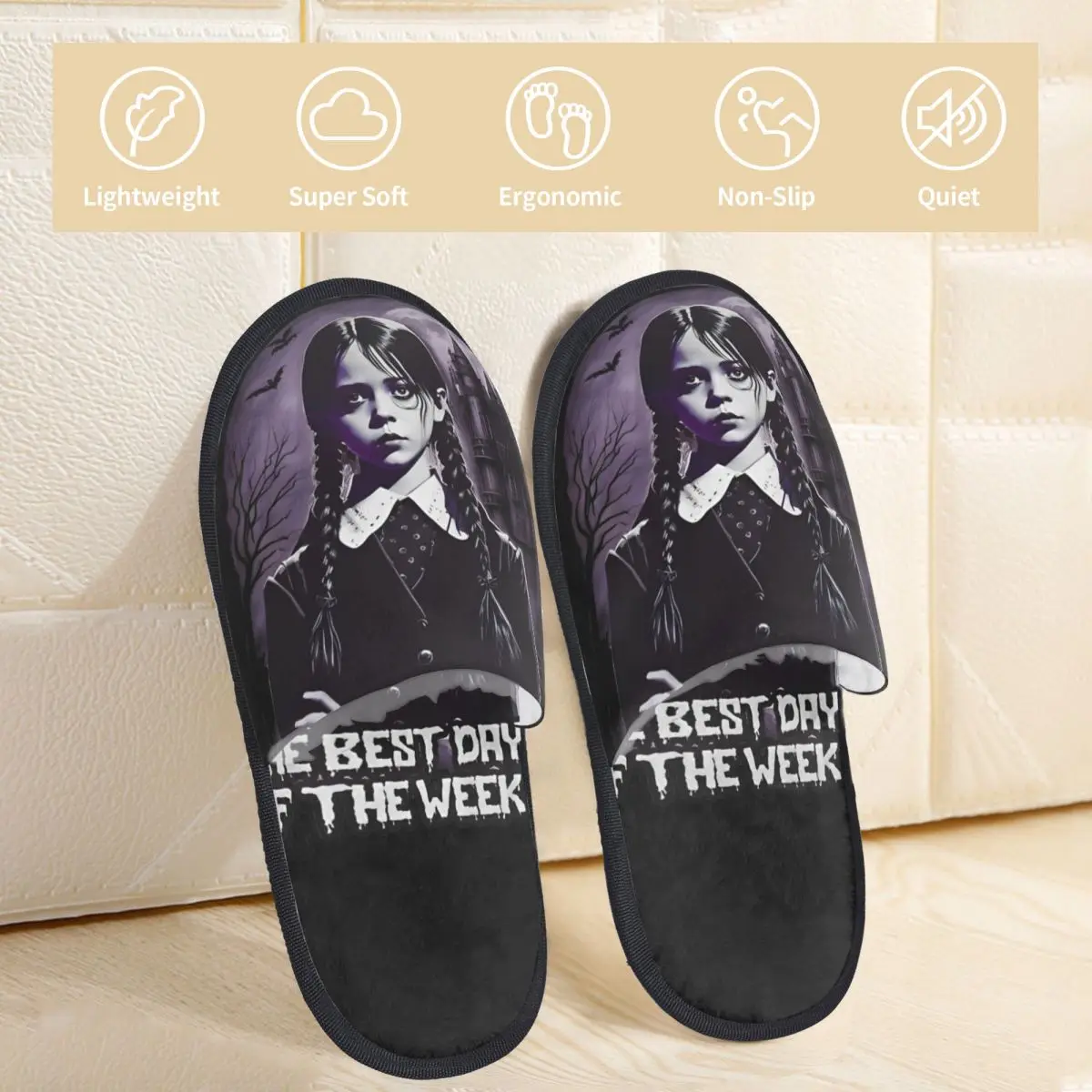 Wednesdays Merlina Winter Cotton Home Shoes Slippers Bedroom Soft Household Fur Slippers Slides Non-skid