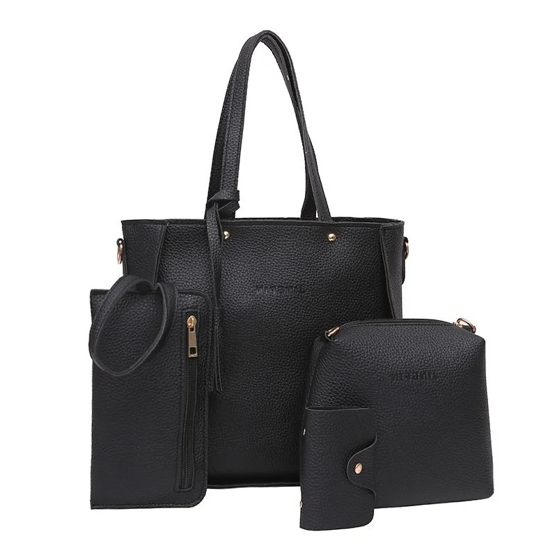 مجموعة حقائب نسائية عصرية على الطراز الكوري، نمط الليتشي، حقيبة دلو كبيرة محمولة بأربع قطع #5