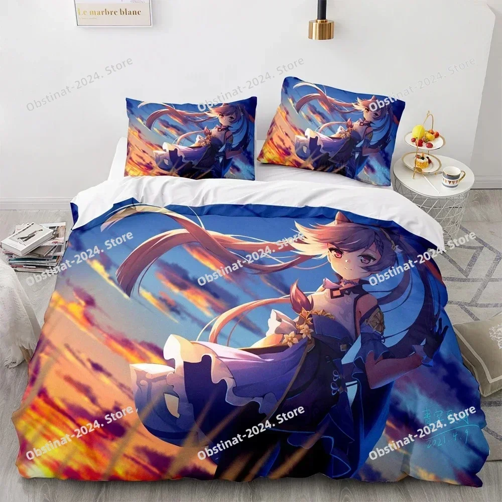 Anime Genshin Impact Bedding Set Printed single Comforter Quilt Bed Cover Duvet Cover Pillow Case 3 Pieces Sets Kids Adult Size