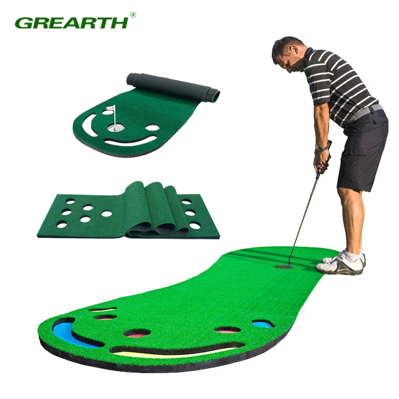 Portable Golf Putting Green Mat with Slope & Multiple Holes, Indoor Golf Putter Practice Trainer for Golf Training